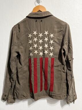Pam & Gela Jacket Small Flag Fourth Embroidered Green Army Patriotic Tencel